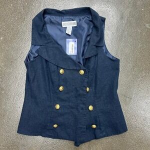 Vintage 90s Jessica Howard gold and blue Linen button up Size Small vest Top